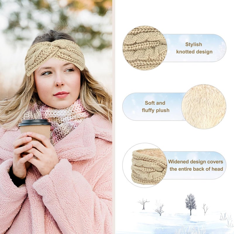 Cavetee 2 Pieces Winter Headbands, Ear Muffs Crochet Bandana for Women, Lined Soft Elastic Ear Protectors for Cold Weather and Christmas Gift - Image 2